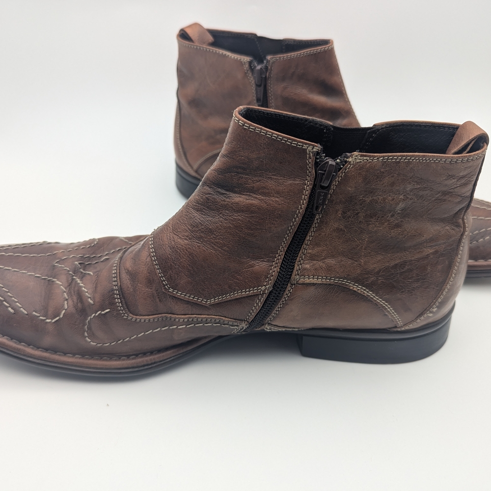Bacco Bucci mens Brown Leather Ankle Boots Made Italy Size 12 Western Stitch - Picture 4 of 14